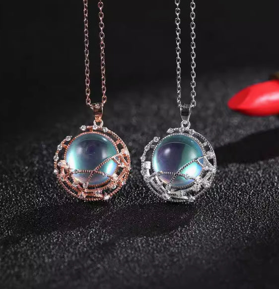 Japan And South Korea Simple S925 Sterling Silver Moonstone Pendant Rose Gold Necklace. color