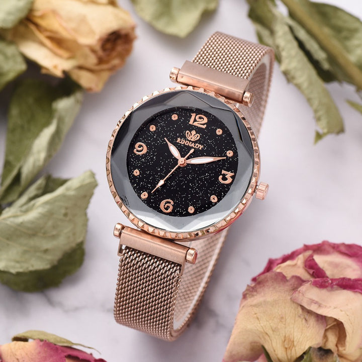 Women Watches Starry Sky Magnet Buckle Fashion Bracelet Wristwatch Roman Numeral Simple Clock Gift.  color