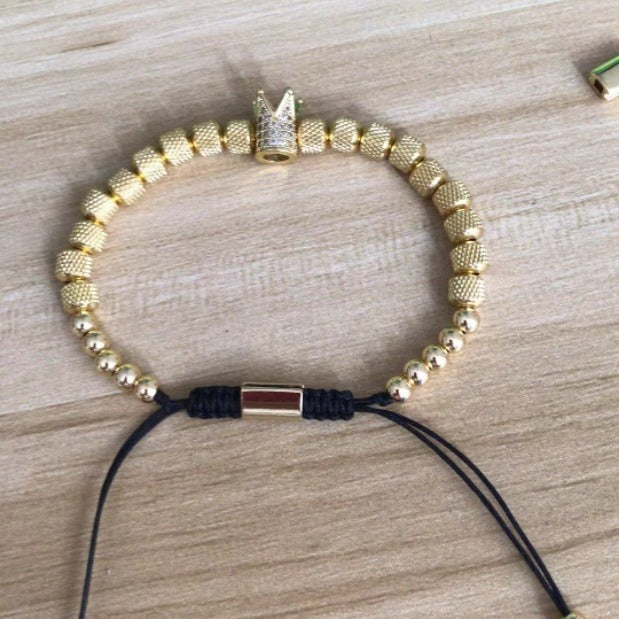 Natural Tigereye Micro Inlaid Zircon Crown Woven Bracelet. front packet