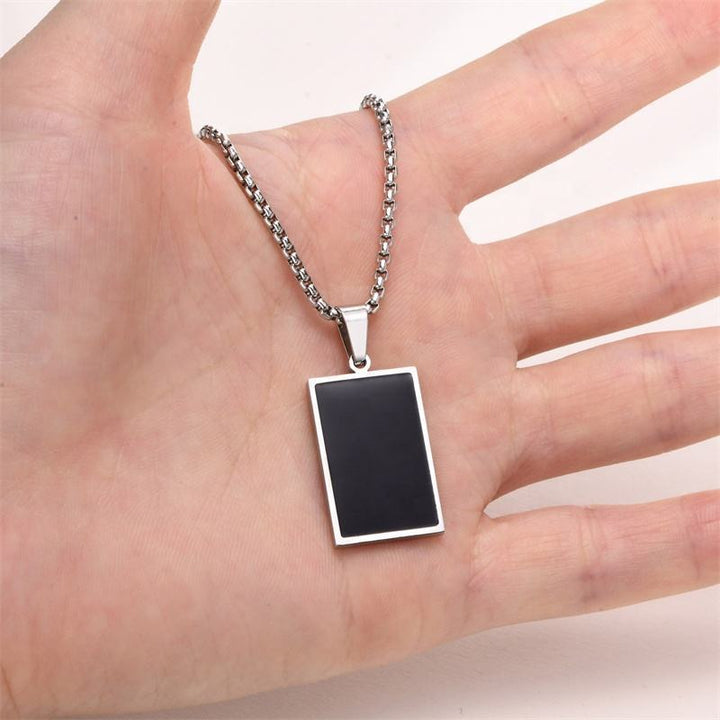 Men's Personality Trendy Stainless Steel Dog Tag Jewelry Rectangular Glossy Pendant. Detail