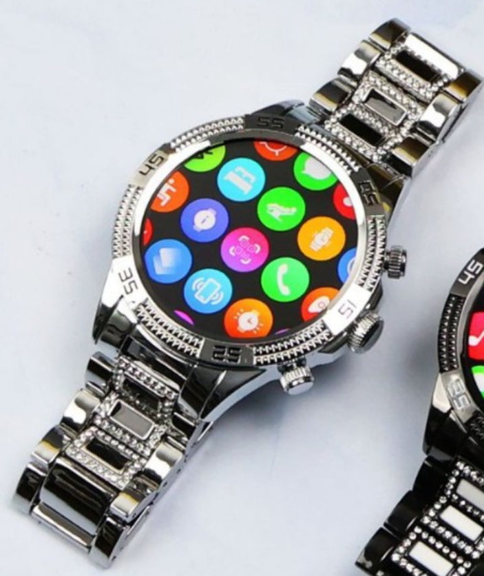 Bluetooth Calling Niche Full Diamond Small Gold Watch. front packet 